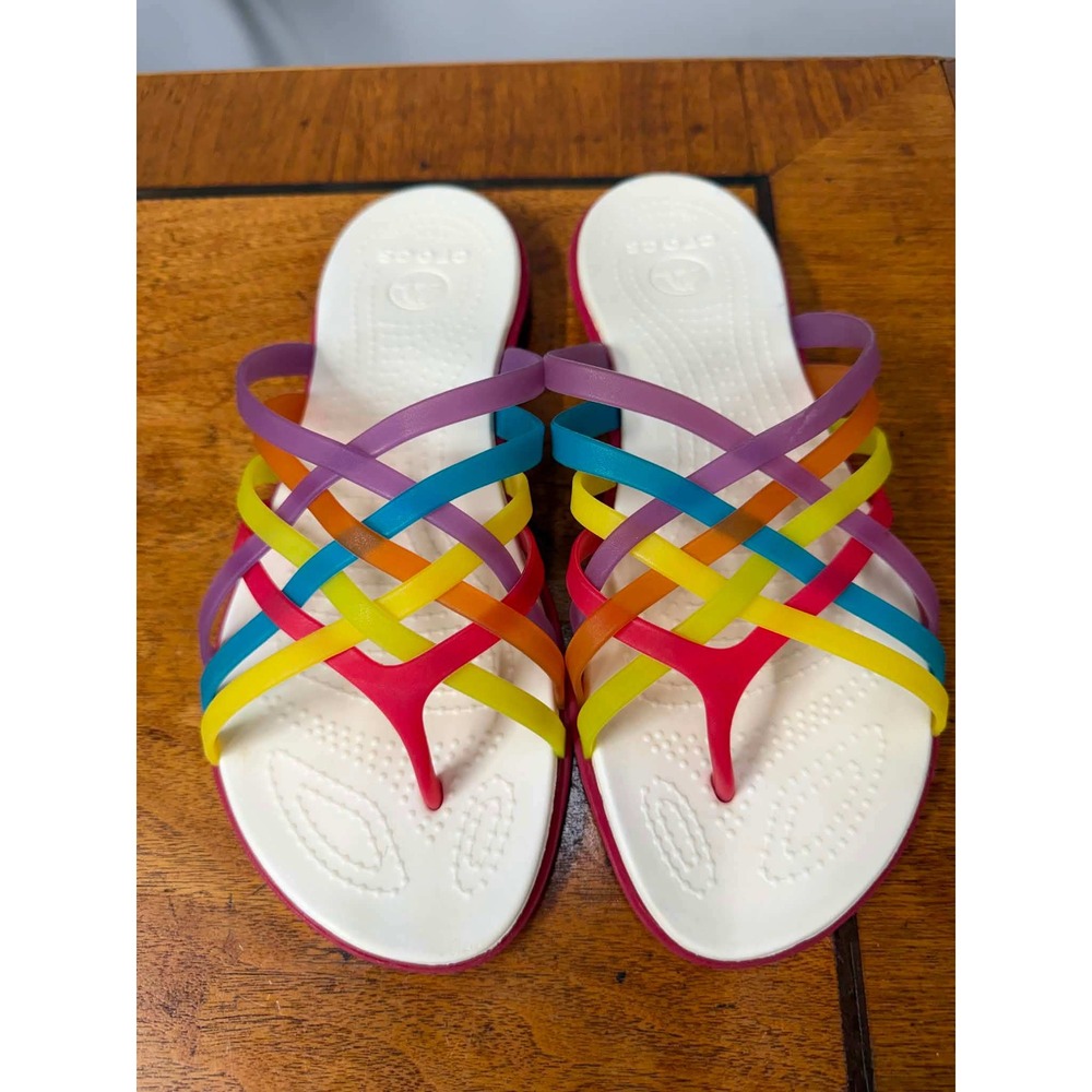 Crocs Isabella Huarache II Flat Sandals Rainbow Multi Color Womens Size 7